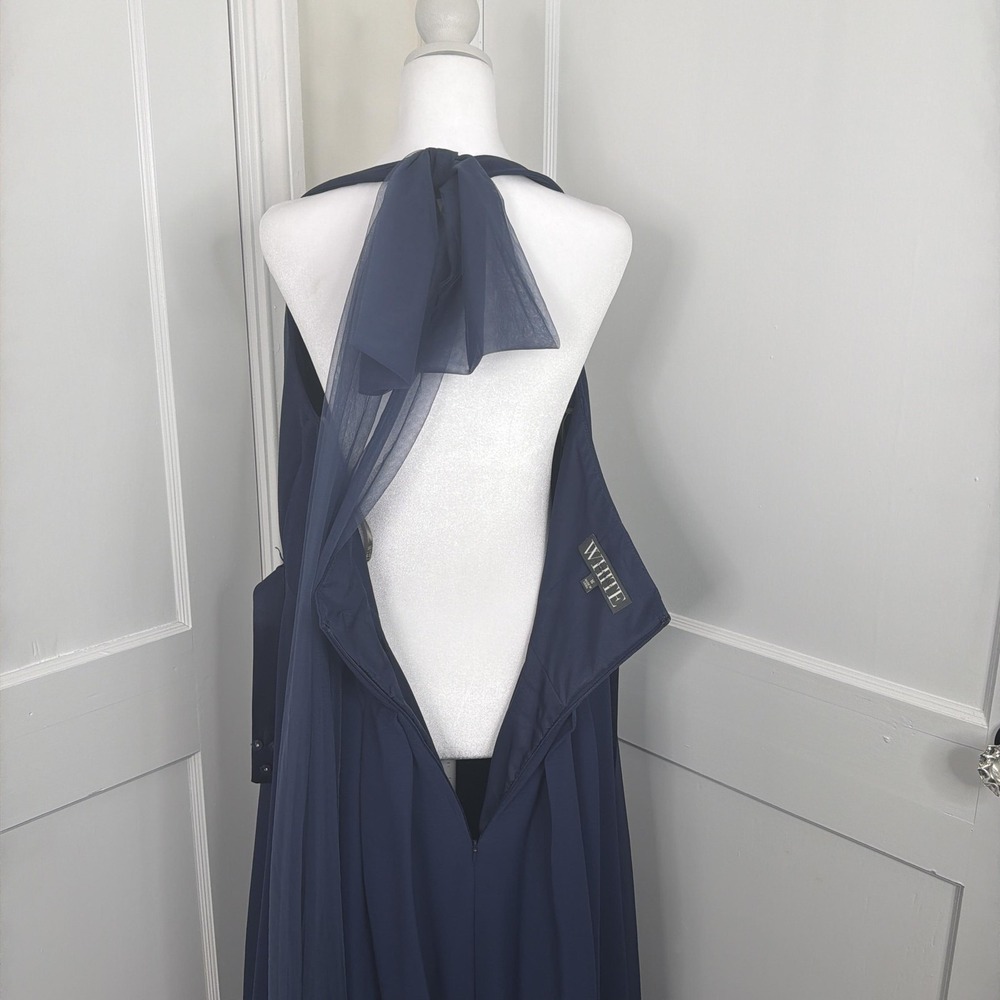White By Vera Wang Dress Womens 16 Navy Maxis Chiffon Halter Bridesmaid Formal - Picture 9 of 12